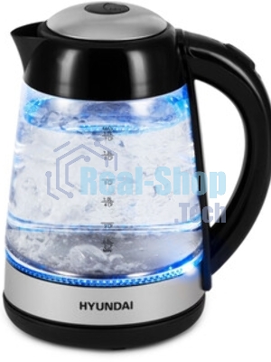 Чайник электрический Hyundai HYK-G3803 1.7 л, 2200 Вт, черный/серебристый (корпус: стекло)