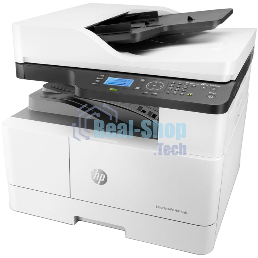 МФУ лазерное HP LaserJet MFP M443nda (8AF72A), A3, ч/б, печ. до 25 стр/мин. (А4) до 13 стр/мин. (А3), скан. до 21 стр/мин., 1200 x 1200 dpi (печать) 600x600dpi (скан.), USB, RJ-45