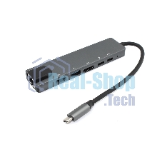 Адаптер Type-C на HDMI, USB 3.0*2 + RJ45 + Type-C*2, серый Адаптер Type-C на HDMI, USB 3.0*2 + RJ45 + Type-C*2, серый