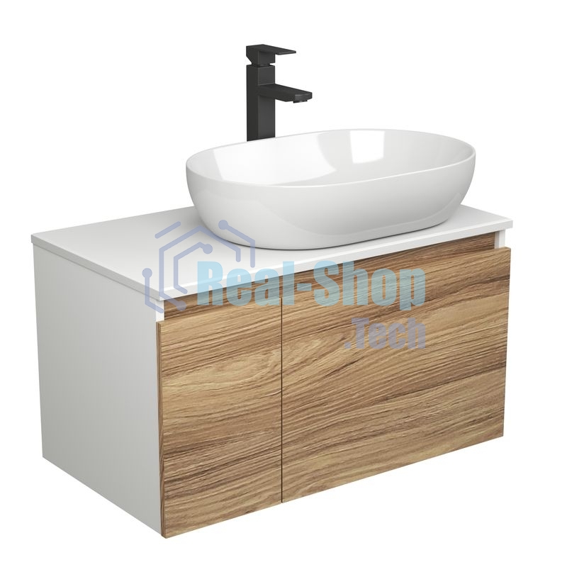 Комплект для ванной, 3 предмета (Тумба подвесная Bau Blackwood 80 + Раковина BAU 59х40, Смеситель высокий Hotel Black, черный)