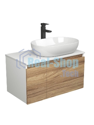 Комплект для ванной, 3 предмета (Тумба подвесная Bau Blackwood 80 + Раковина BAU 59х40, Смеситель высокий Hotel Black, черный)