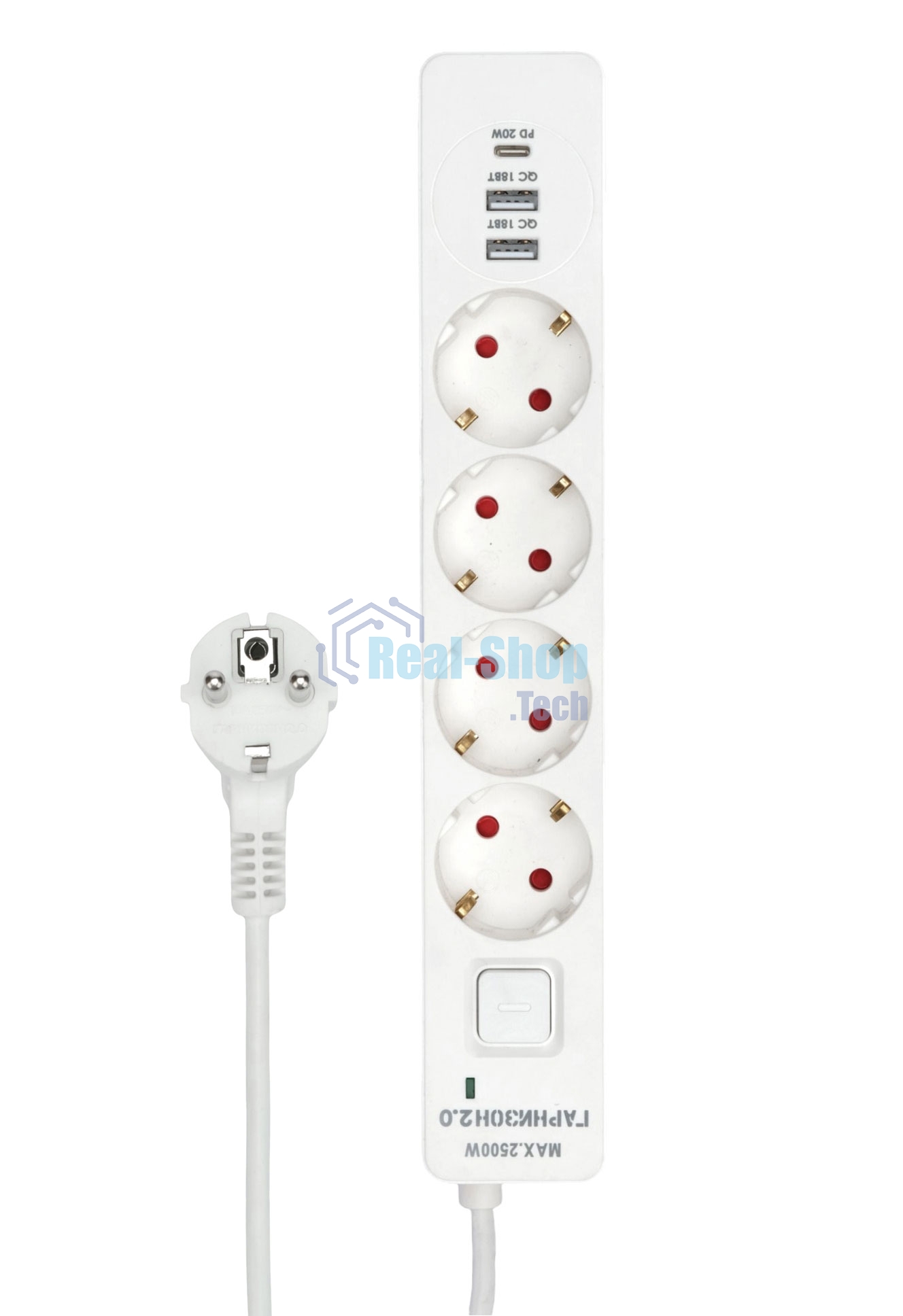 Сетевой фильтр Гарнизон EPS-OP-4-CU2-W-2 2.0 Мультипорт 4 р, 10А, 1xType-C PD, 2 х USB QC, 2 м, ур.защиты 4+, белый, пак (21449)