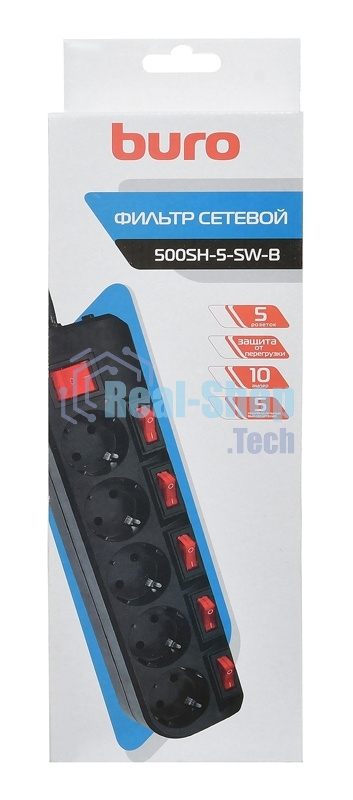Сетевой фильтр Buro 500SH-5-SW-B 5 м, 5 розеток, черный, коробка