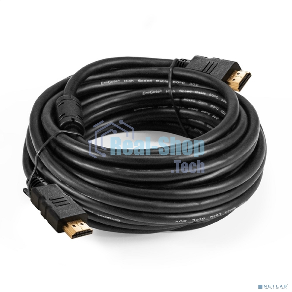Кабель HDMI ExeGate EX-CC-HDMI2-7.5F (19M/19M, v2.0, 7,5м, 4K UHD, Ethernet, ферритовые кольца, позолоченные контакты)