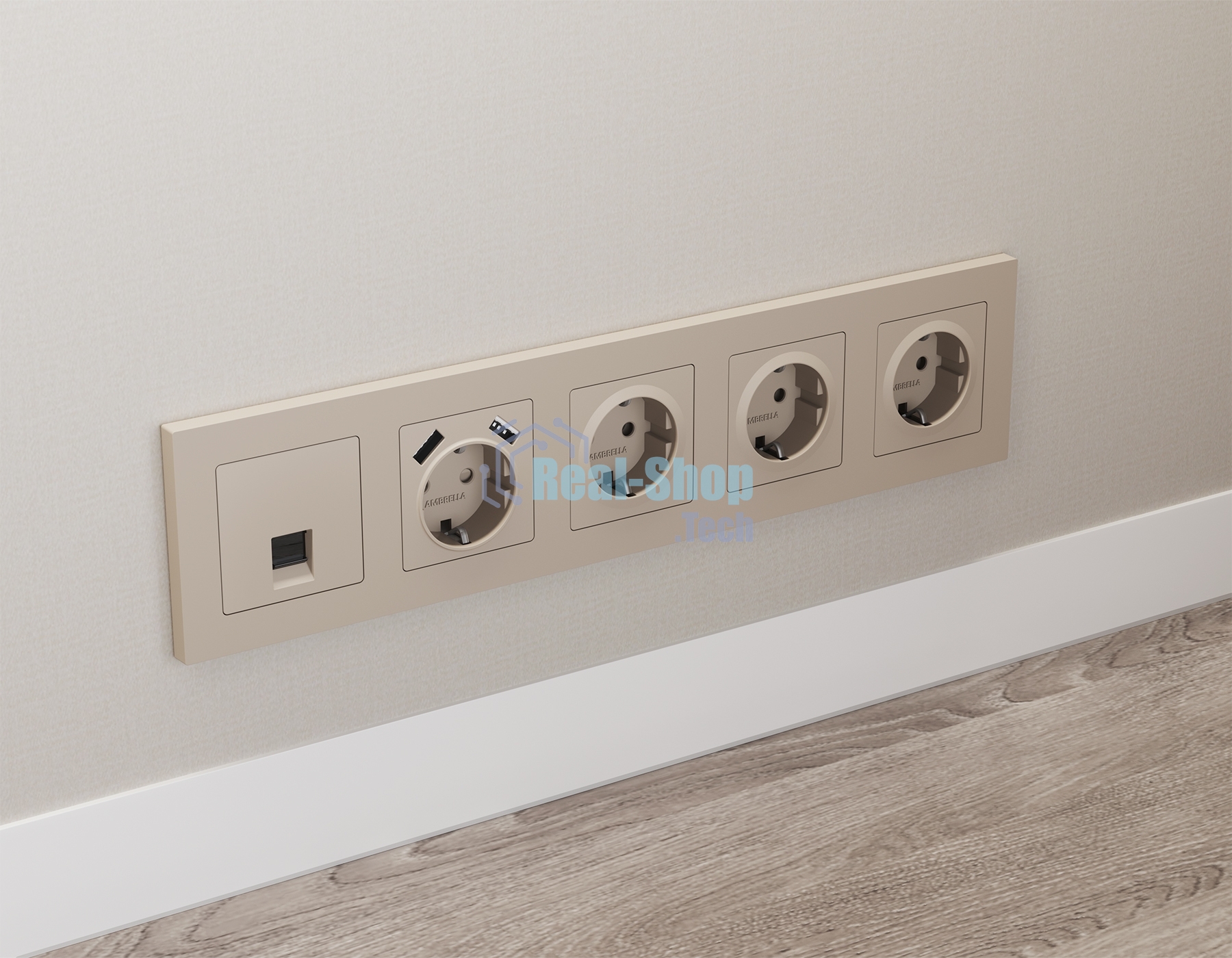 Комплект мех-ма компьютерной розетки RJ-45 экранированной с автоматической защитной шторкой ALFA Серо-бежевый матовый QUANT (AP3720, VM185) MA372005