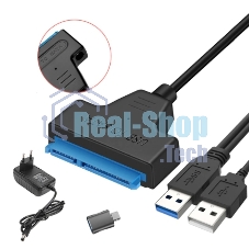 Кабель-переходник для HDD SATA USB 3.0 с доп. питанием, двойной USB