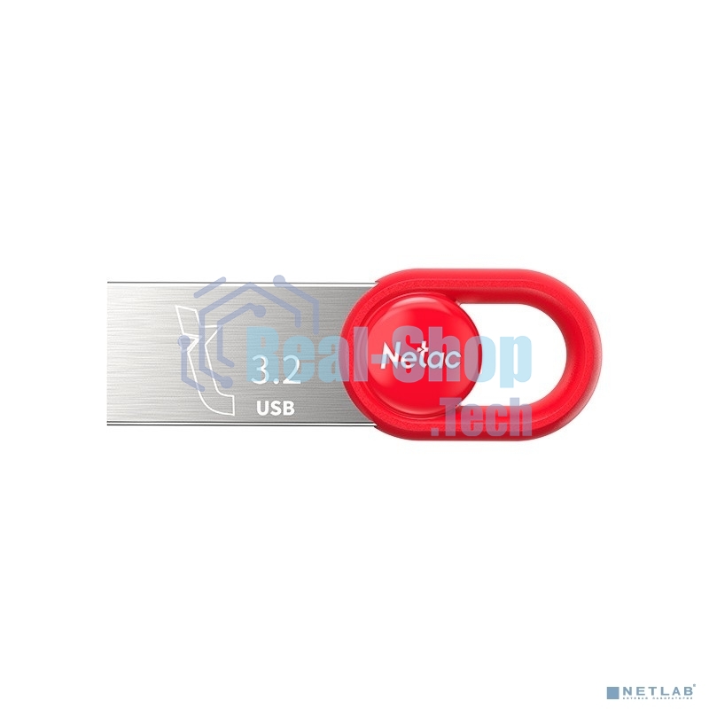 Флешка USB Netac UM2 (NT03UM2N-064G-32RE), 64Gb, USB 3.0, R/W 130/50, серебристый/красный