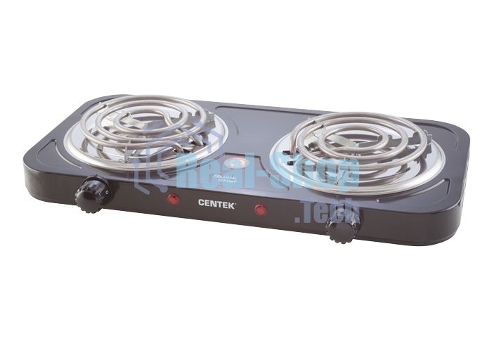 Плита настольная электрическая Centek CT-1509 черный, 2 кВт, ТЭН, конфорки - 2, эмаль, поворотные переключатели
