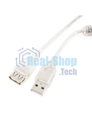 Кабель-удлинитель USB2.0 Pro Cablexpert CCF-USB2-AMAF-TR-0.75M, AM/AF, 0,75м, экран, 2феррит.кольца, прозрачный, пакет