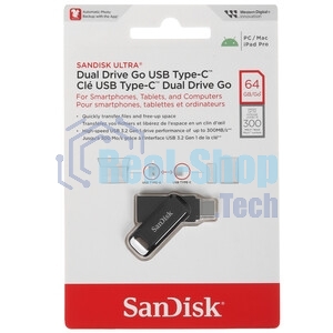 Флешка USB SanDisk DDC3 Ultra Dual Go (SDDDC3-064G-G46), 64Gb, USB 3.1/USB Type-C, R/W 150/30, черный