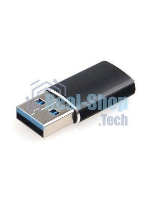Переходник USB3.1 Cablexpert A-USB3.1-AMCF, AM/Type-C(F), 5 Гбит/с, QC3.0, метал.корпус, Pro, черный, пакет