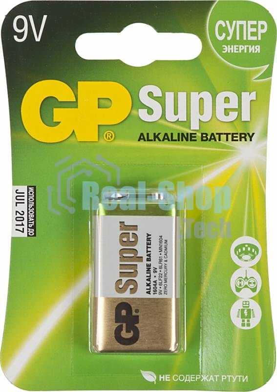 Алкалиновая батарейка GP Super Alkaline G-Tech 9V Крона - 1 шт. на блистере (1 шт.)