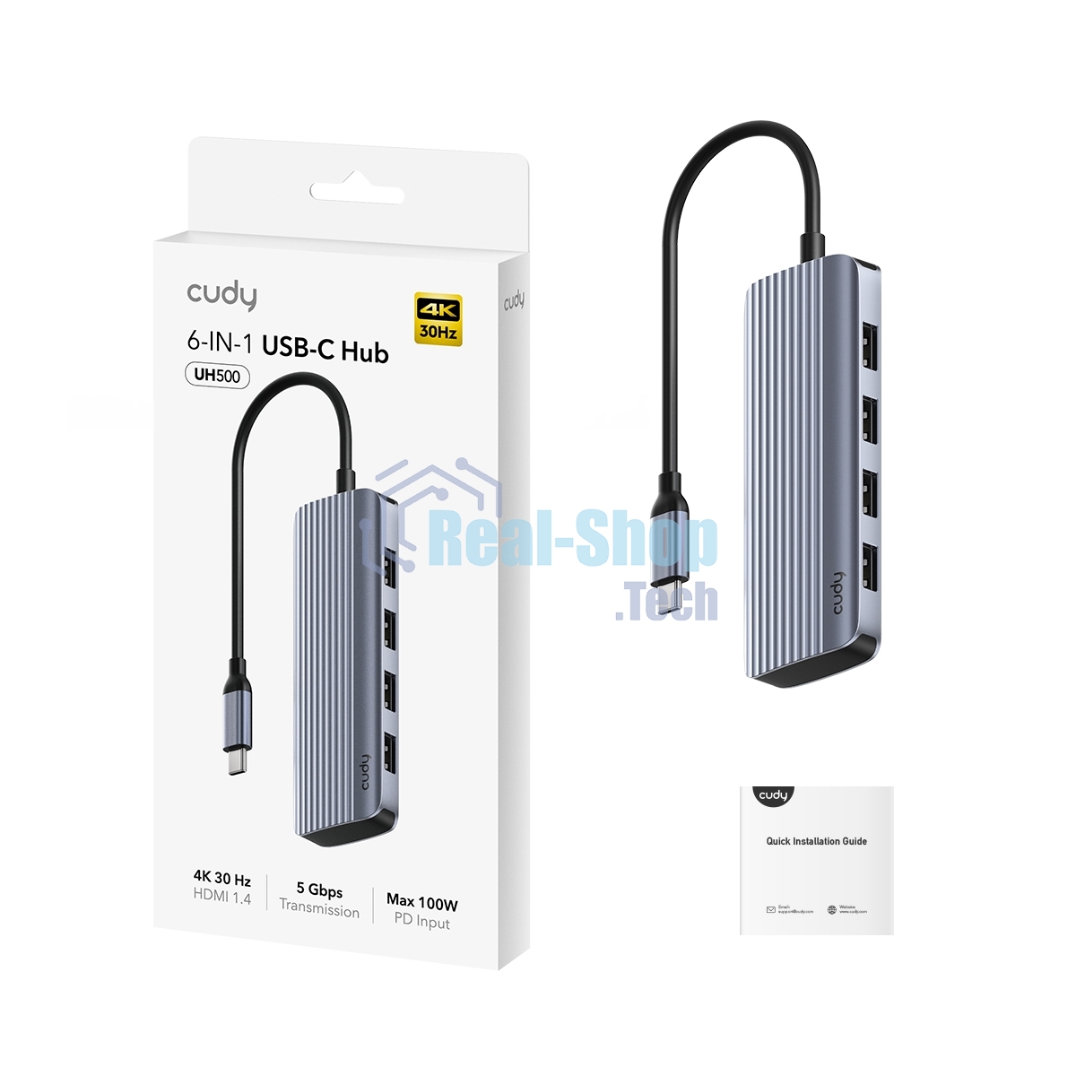 USB-концентратор Cudy UH500, USB Type-C, HDMI + USB-A + USB Type-C port for PD Charging, адаптер/ USB Type-C
