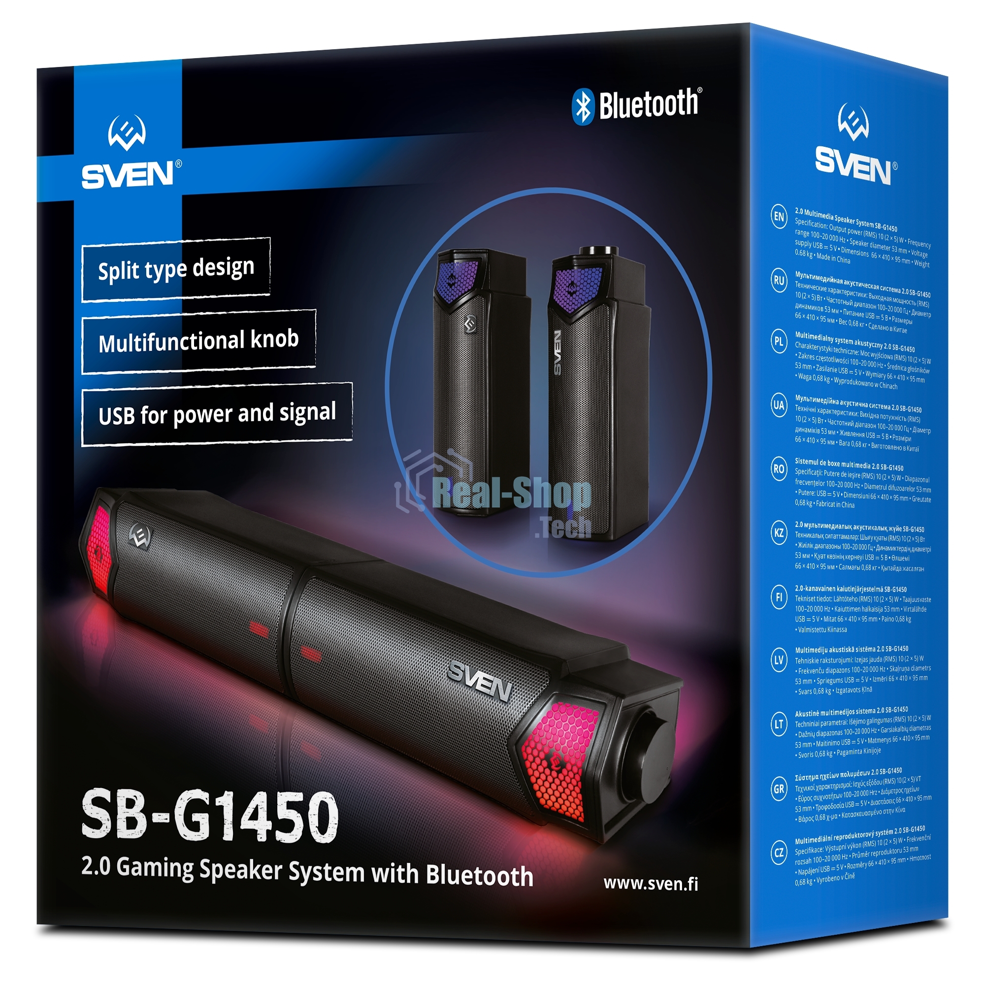 Саундбар мини SVEN SB-G1450, черный (10 Вт, питание USB, Bluetooth, подсветка)