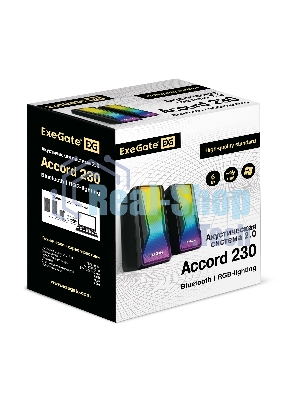 Акустическая система 2.0 ExeGate EX289687RUS Accord 230 (питание USB,Bluetooth, 2х3Вт (6Вт RMS), 60-20000Гц, черный, RGb подсветка)