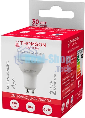 Лампа cветодиодная LED Thomson TH-B2327 GU10, полусфера, 8Вт, 6500К, белый холодный, 1 шт.