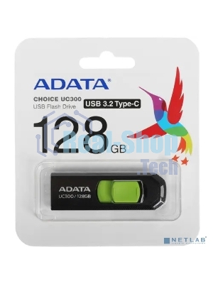 Флешка USB ADATA UC300 (ACHO-UC300-128G-RBK/GN), 128Gb, Type-C USB 3.2, R/W 100/30, черный/зеленый