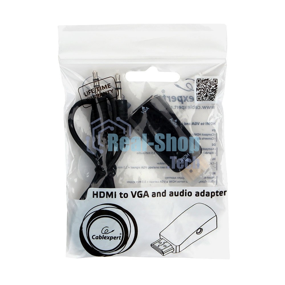 Переходник HDMI-VGA Cablexpert A-HDMI-VGA-02, 19M/15F, Jack3.5 аудиовыход