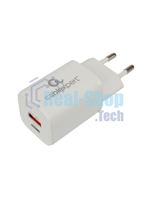 Сетевое зарядное устройство Cablexpert MP3A-PC-42, 30Вт, быстрая зарядка QC3.0/PD, 2 порта: USB и Type-C, белый, пакет