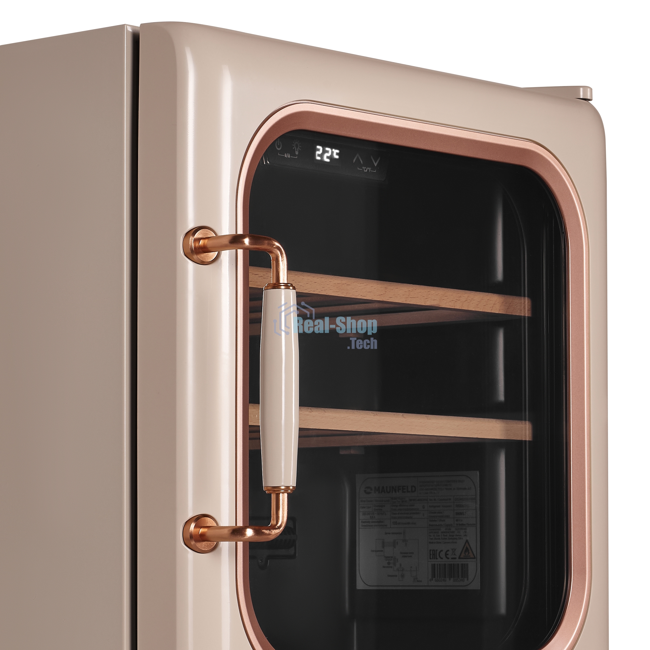 Винный шкаф Maunfeld MFWC-40SCH14 шампань, 40 л, 1 отсек, 14 бут., класс G