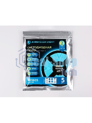 Светодиодная лента Ambrella light GS3603 2835 204Led/ 20W m/ 24V IP20 6500K/ 5000*14*1.2mm (2 конт.)