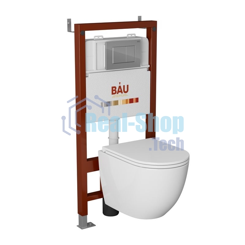 Комплект BAU 6 в 1: инсталляция BAU PRO, унитаз подвесной торнадо Bau Dream Hurricane-2, сиденье дюропласт микролифт, клавиша BAU Stil, хром