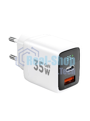Сетевое зарядное устройство с дисплеем Cablexpert MP3A-PC-52, 35Вт GaN, QC3.0/PD3.0, 1хUSB, 1хType-C, белый, коробка