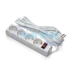 Удлинитель ExeGate EC-4-3W (EX279400RUS), белый, 3 м, евровилка с заземлением, 4 евророзетки с заземлением, 2200 Вт