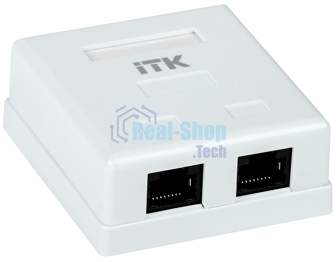 Настенная информационная розетка RJ45 8P8C, кат.5Е UTP, 2-порта, белая 