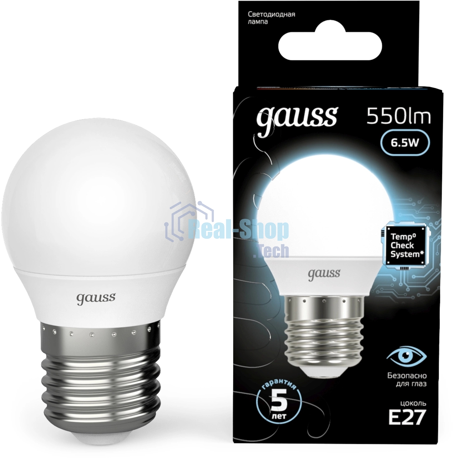 Лампа светодиодная Gauss 6.5Вт цок.: E27 шар 220B св. свеч. бел. нейт. P45 (упак.: 10 шт)