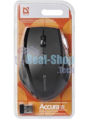 Мышь беспроводная Defender Accura MM-365 черный, 1600 dpi, радиоканал, USB, кнопки - 6