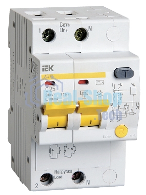 Выключатель автоматический дифференциального тока IEK 2п 25А/30мААД-12 MAD10-2-025-C-030