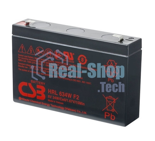 Аккумулятор 6V 9Ah CSB HRL634W (HRL634WF2FR) клеммы F2, огнеупорные