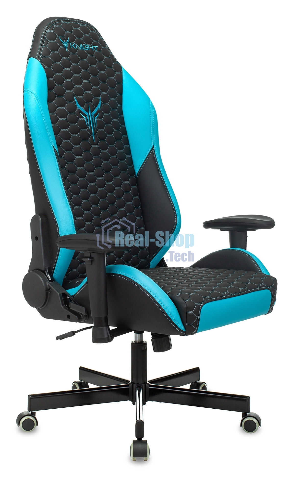 Кресло Knight Neon черный/голубой, экокожа, 120 кг, механизм качания
