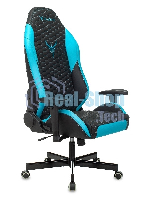 Кресло Knight Neon черный/голубой, экокожа, 120 кг, механизм качания