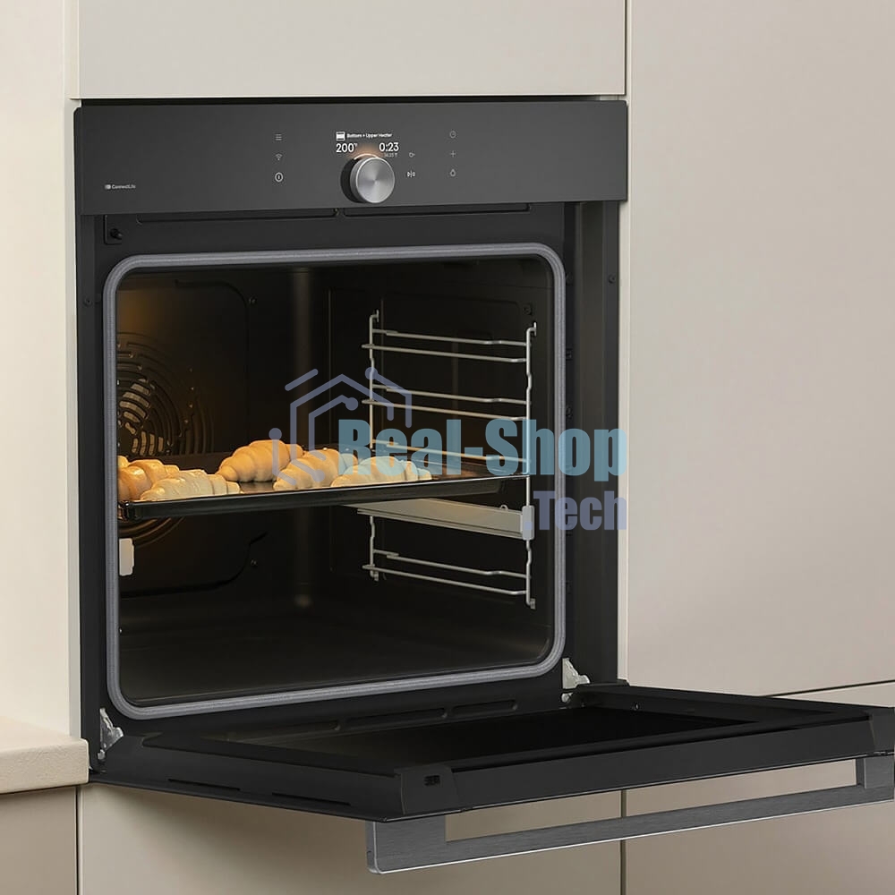Встраиваемая электрическая духовка Gorenje BP6138B, объем 77 л, макс. температура 320 градусов, сенсорное/поворотное управление, Wi-Fi, пиролитическая очистка, телескопические направляющие на одном уровне, термощуп, AirFry, автоматические программы, динамическая система охлаждения, многоуровневое приготовление, PerfectGrill, энергоэффективность А+, черный
