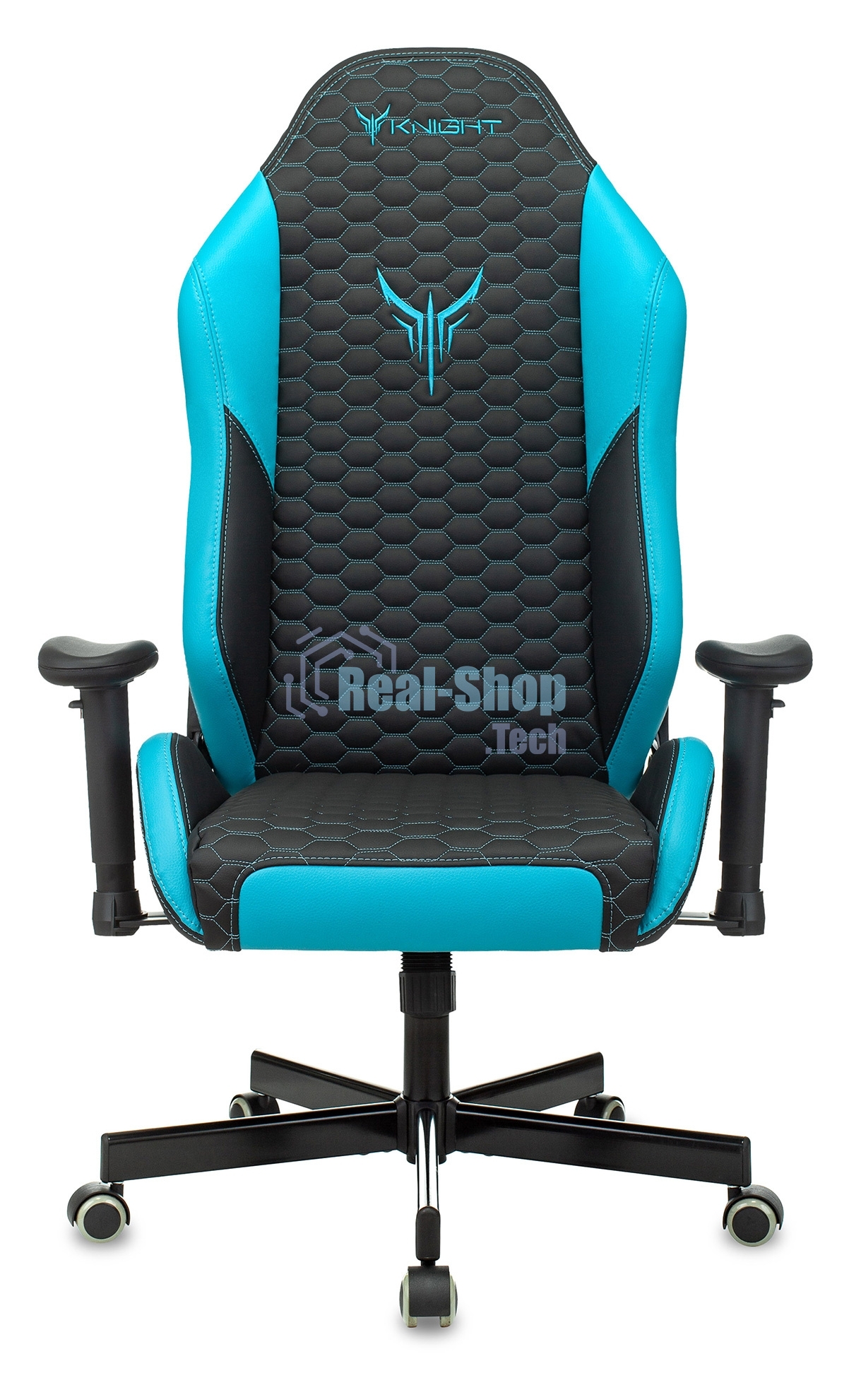 Кресло Knight Neon черный/голубой, экокожа, 120 кг, механизм качания