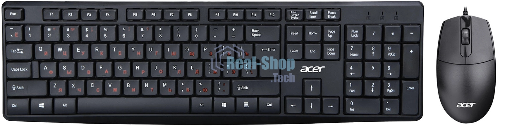 Комплект клавиатура+мышь Acer OMW141 проводной, USB, 1200 DPI, чёрный