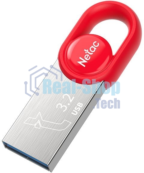Флешка USB Netac UM2 (NT03UM2N-128G-32RE), 128Gb, USB 3.0, R/W 130/50, серебристый/красный
