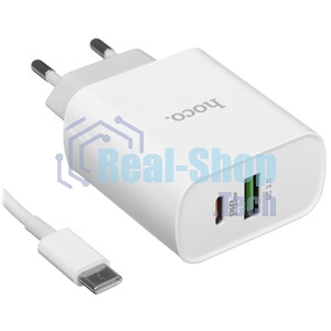 Сетевое зарядное устройство HOCO C80A Rapido 1xUSB + 1xUSB-C, 3.1A, 20W, белый