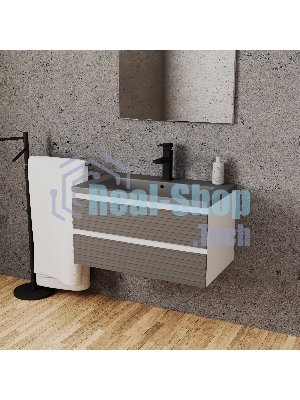 Тумба под раковину Bau Stil Loft grey brushed, раковина кварцевая BAU Stil 75, серый металлик