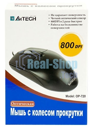 Мышь проводная A4Tech OP-720 черный, 1200 dpi, USB, кнопки - 3