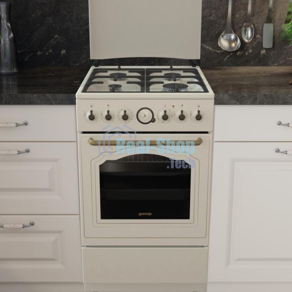 Плита комбинированная Gorenje GKS5B70CLI бежевый, конфорок 4 газовых, духовка 70 л, 50 см x 85 см x 59.4 см