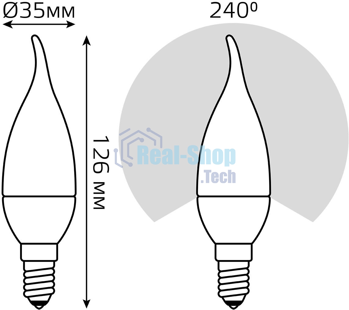 Лампа светодиодная Gauss 104101307 6.5Вт цок.: E14 свеча 220B 6500K св. свеч. бел. хол. (упак.: 10 шт)