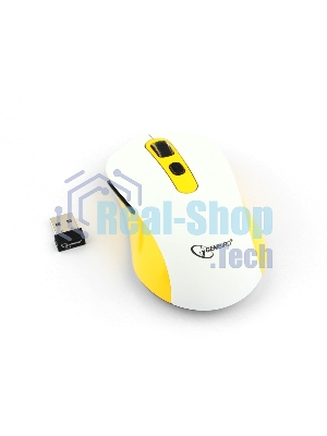 Мышь беспроводная Gembird MUSW-221-Y белый/желтый, 1600 dpi, радиоканал, USB, кнопки - 6