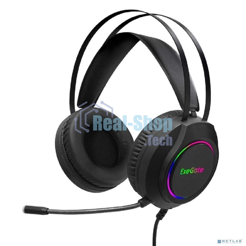Гарнитура Exegate Cosmos HS-702GL чёрный, проводная, USB, виртуальный звук 7.1, подсветка