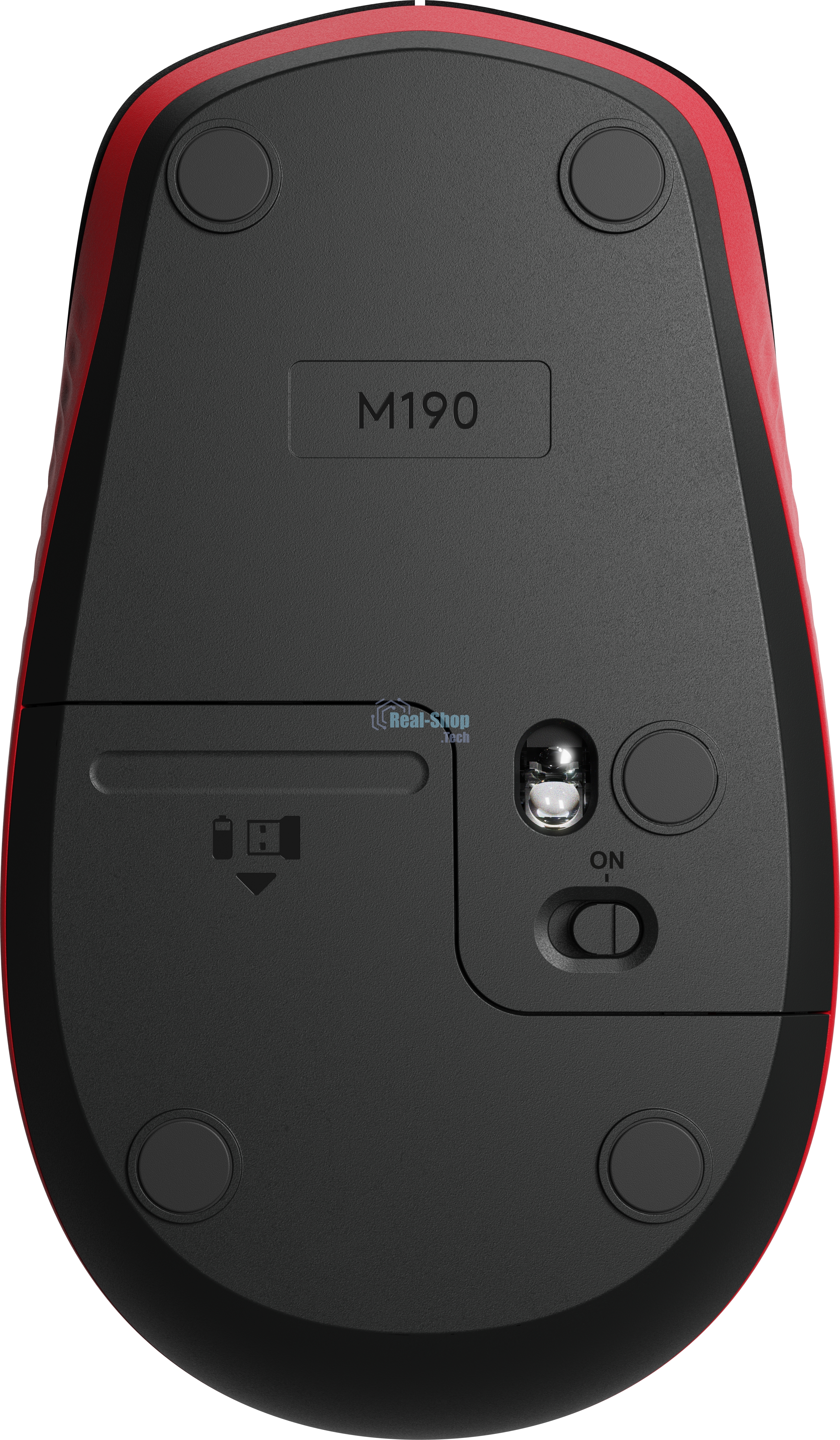 Мышь беспроводная Logitech M190 черный/красный, 1000 dpi, радиоканал, USB, кнопки - 3