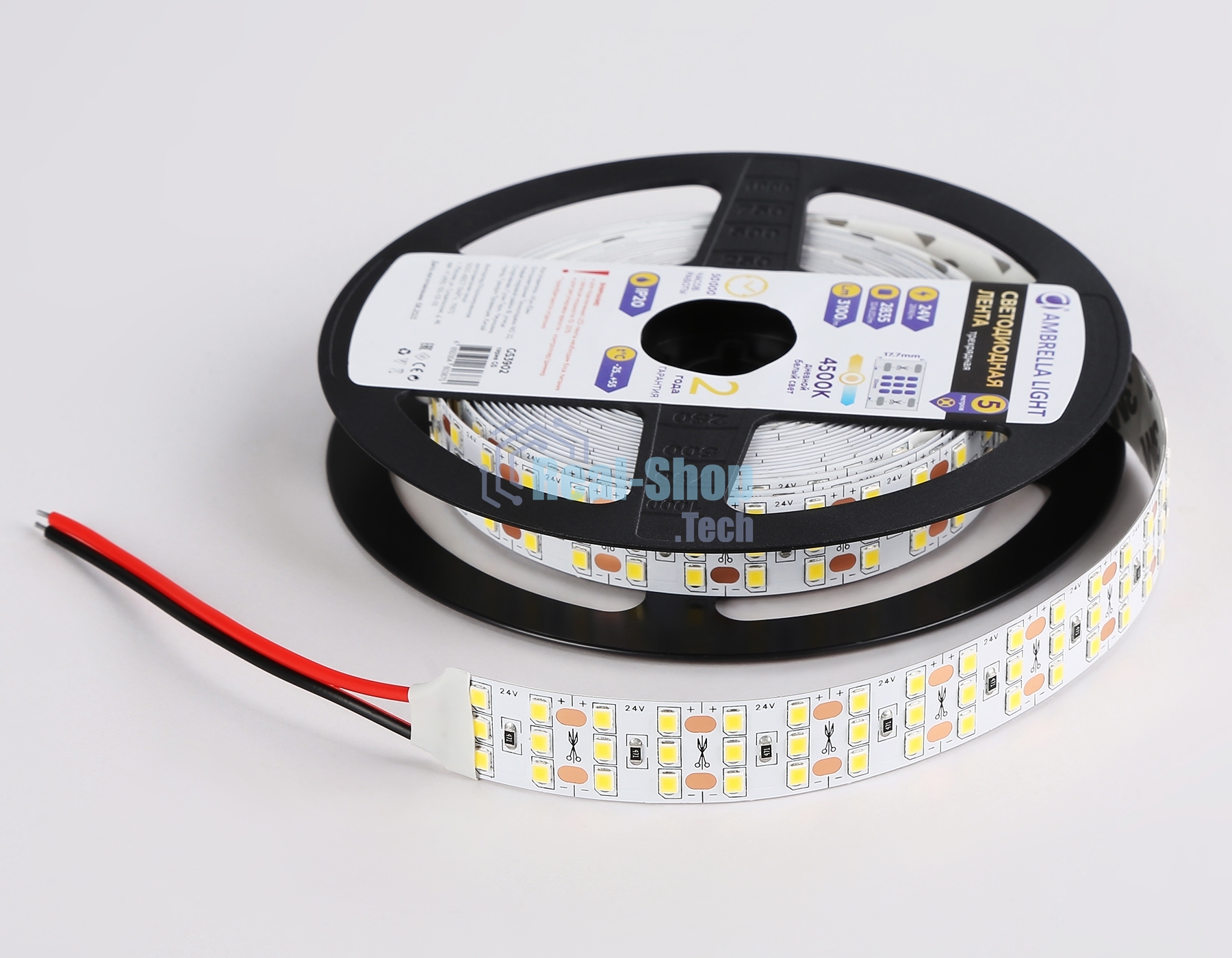 Светодиодная лента Ambrella light GS3902 2835 324Led/ 26W m/ 24V IP20 4500K/ 5000*18*1.2mm (2 конт.)
