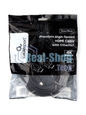 Кабель HDMI Cablexpert CC-HDMI4L-7.5M, 7.5м, v2.0, 19M/19M, серия Light, черный, позол.разъемы, экран, пакет