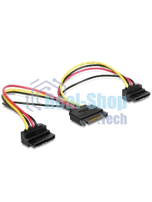 Кабель Gembird/Cablexpert питания SATA, 15 см, 15pin (M)/2x15pin(F) на 2 SATA устройства, угловой разъем